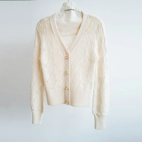 Áo len cardigan hở mũi bằng len Merino
